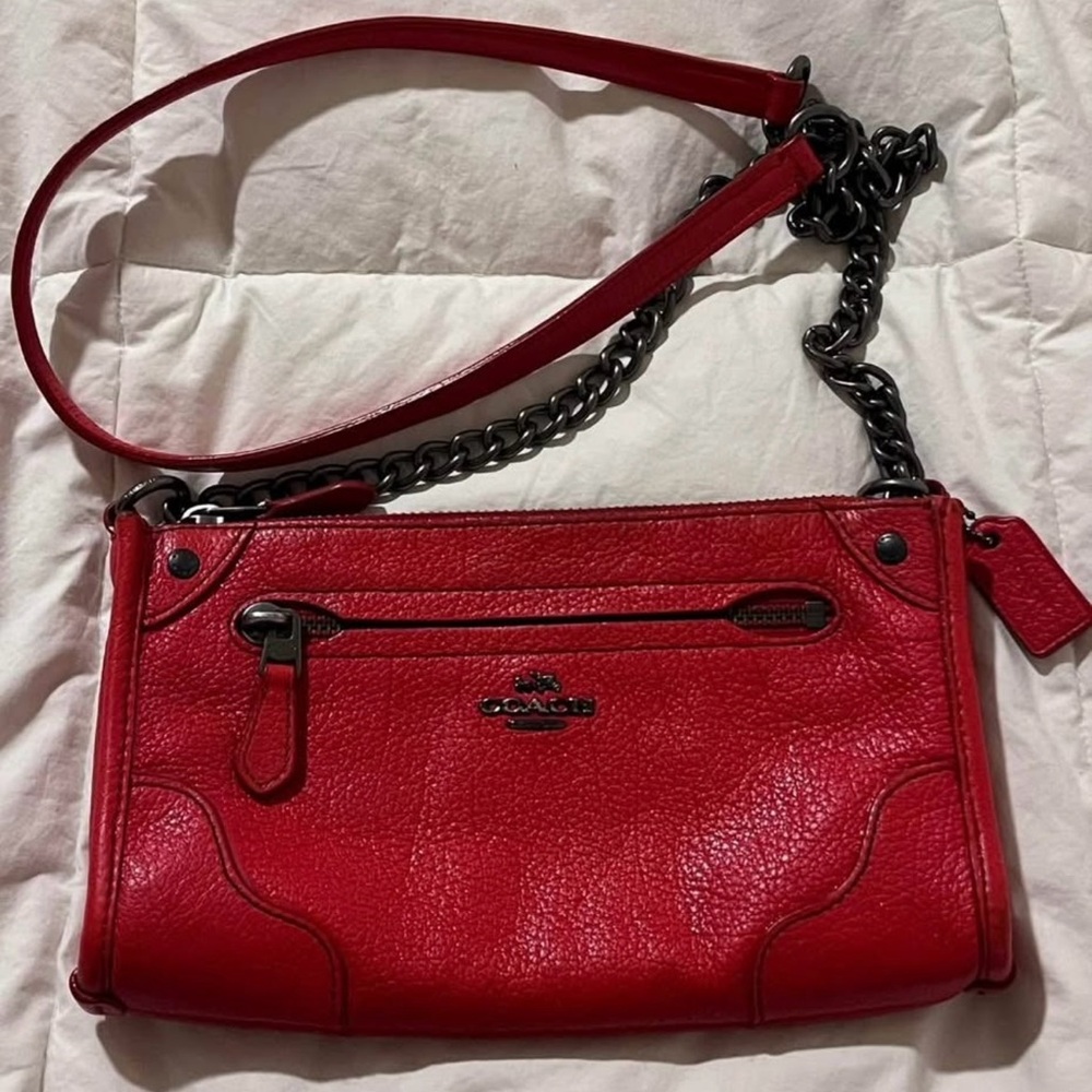 Coach Red Pebbled Leather Mickie Crossbody Bag